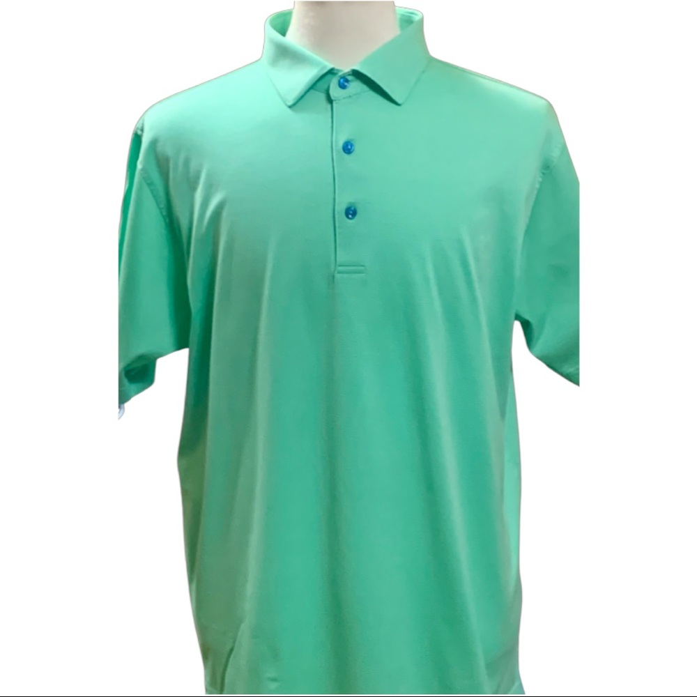 Men’s Peter Millar Polo Short Sleeve Shirt Mint Green With Pinstripe’s Large